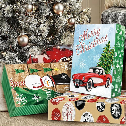 12 Extra Large Christmas Gift Wrap Boxes Bulk with Lids, 12 Tissue paper and 80 Foil Christmas gift Stickers for Wrapping Oversized Clothes (Robes, Sweater, Coat, Shirts) and Xmas Holiday Present