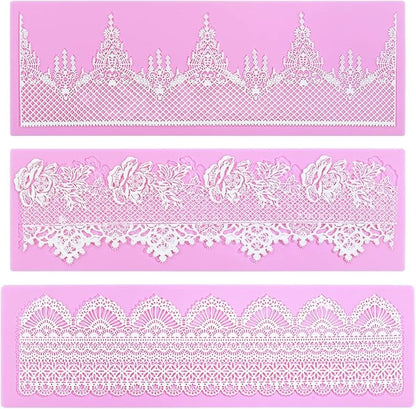 Embossing Lace Fondant Molds - Rose Flower Cake Lace Molds Set of 3