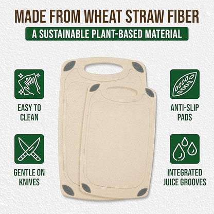 2-Piece Reversible Cutting Board Set Made from Natural Food Grade Wheat Straw Material - Eco-Conscious Alternative to Plastic - Gluten Free & BPA Free Chopping Boards for Kitchen
