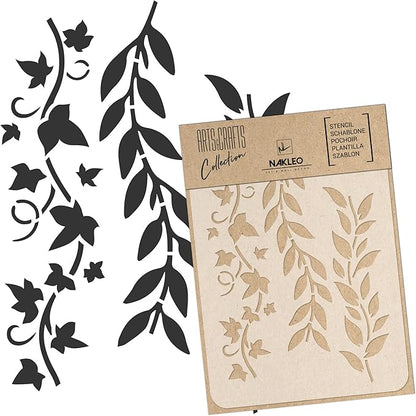 NAKLEO DIY Reusable Plastic Stencil - 15x21cm / 5.8” x 8.3” - Leaves Mini Border - Art Craft Wall Painting Pattern Template Scrapbooking Decoupage - Fabric Furniture Wood