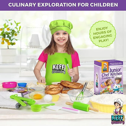 KEFF Kids Kitchen Set for Cooking & Baking with Recpie Book - Kids Knife Set for Real Cooking, Montessori Kitchen Tools for Toddlers - Real Utensils with Cutting Board and Knifes BPA-Free