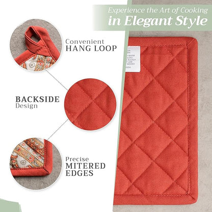 Maison d' Hermine 100% Cotton Oven Mitt & Pot Holder Set (7.5"x13" & 8"x8") Heat Resistant BBQ Cooking Gloves with Loop, Baking, Grilling, Kitchen, Handling Hot Pans (Kashmir Paisley)