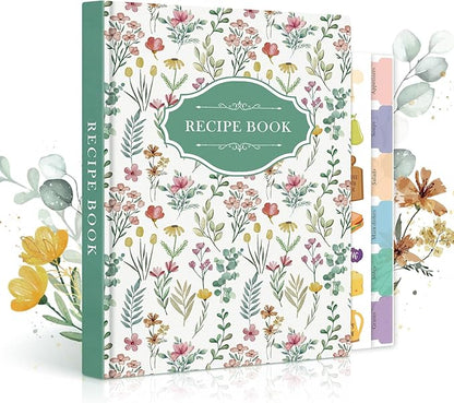 Lanpn Blank Recipe Book Cookbook for 70 Recipes, A5 Waterproof Empty Recipe Notebook to Organize Your Family Recipes, Leather Cooking Journal with Stickers to Write in Your Own Recipes, Green