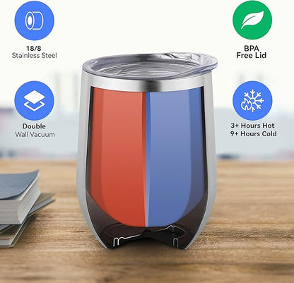 DOMICARE Stainless Steel Wine Tumbler Bulk with Lid, Personalized Insulated Tumblers Set, 12oz Travel Coffee Cups Pack of 16, Stainless steel