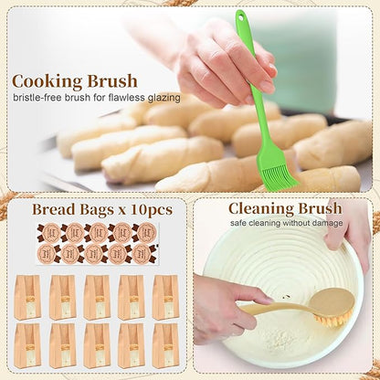 Sourdough Starter Kit, 9" Round & 10" Oval Banneton Bread Proofing Basket Set, Sourdough Bread Baking Supplies, Bread Making Tools Gift Set for Beginner Professional Bakers
