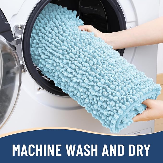 Arotive Luxury Chenille Bathroom Rug Mat, Extra Soft Thick Absorbent Shaggy Bath Rugs, Non-Slip Machine Wash Dry, Plush Bath Mats for Bathroom, Shower and Tub, 36x24, Blue