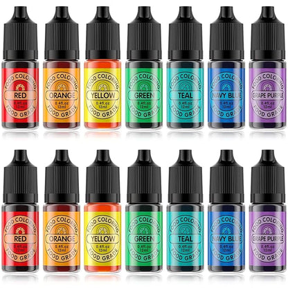 Food Coloring Set for Cake Decorating Rainbow Edible Food Dye for Baking Royal Icing Cookie Supplies Gluten Free 14x12ml Food Grade Liquid Food Color Kit, 0.4 Fl. Oz/Bottles