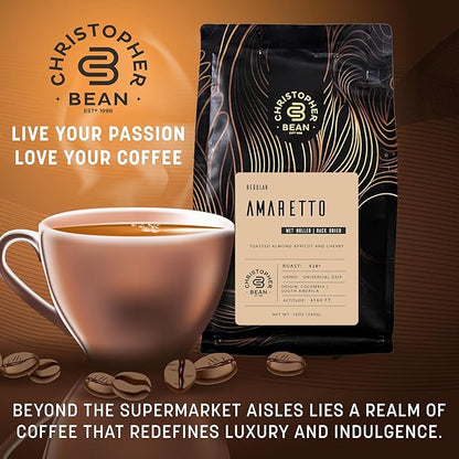 Christopher Bean Coffee - Certified Kosher - Regular Ground Universal Drip Amaretto Flavored Coffee, Relaxing after Dinner | Amaretto Flavored Medium Roast Coffee 100% Arabica, No Sugar, No Fats, Non-GMO | 10-Ounce