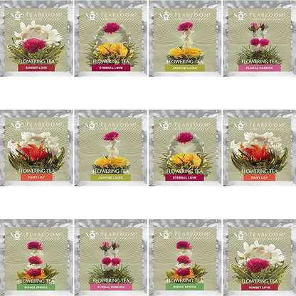 Teabloom Jasmine Flowering Tea – Hand Tied Green Tea Leaves + Jasmine Blossoms Flowering Tea Creations – Blooming Tea Gift Set – 12-Pack, 36 Steeps, Makes 250 Cups