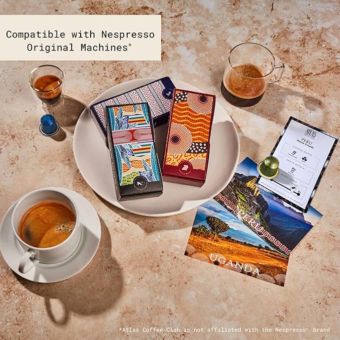 Atlas Coffee Club Espresso Pods Compatible with Nespresso Original– Medium Roast (10 Count)– Aluminum Capsules from India– Intensity 8