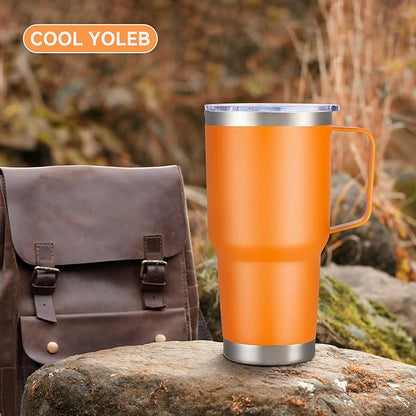 30 oz Tumbler with Handle and Lid, Stainless Steel Tumblers Bulk Double Wall Vacuum Insulated Travel Mug Leak Proof Cup Keep Drinks Cold and Hot Orange, 8 Pack