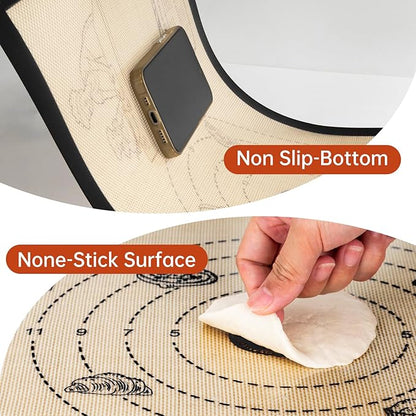 Silicone Baking Mat with 10 Recipes, Extra Thick Silicone Mats for Baking, Non Stick Pastry Mat,Reusable kneading Dough Rolling Mat for Cookie, Macaron, Bread, Pizza