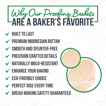 Banneton Bread Proofing Basket, Sourdough Bread Baking Supplies with 9 Inch Round and 10 Inch Oval Banneton Basket, Danish Dough Whisk,Dough Scraper and Bread Lame