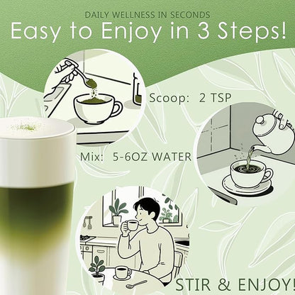 Mushroom Matcha Latte, Ceremonial Matcha Green Tea Powder with 14 Mushrooms, Probiotics and MCT Powder | Lion's Mane, Reishi & Chaga | Instant Latte Mix, Non-GMO, Vegan & Sugar-Free | 6.35 Oz
