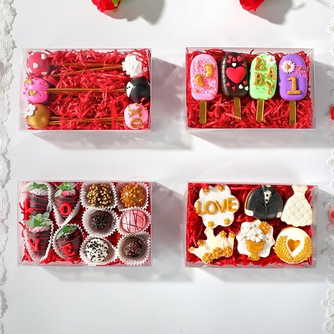 RomanticBaking 20PCS 8x5x2 Inch Full Clear Chocolate Covered Strawberries Boxes Bakery Boxes Cookies Boxes Cakesickle Boxes Dessert Boxes Donut Boxes