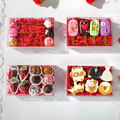 RomanticBaking 10PCS 8x5x2 Inch Full Clear Chocolate Covered Strawberries Boxes Perfect for Displaying Treats,Oreos, Cookies,Macaron, Cakesickle, Donut, Mini Bakery, Brownie, Dessert