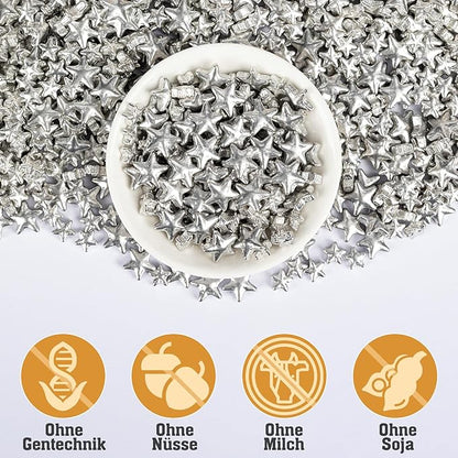 Twisweet Silver Sprinkles, Edible Silver Stars for Cake Decorating, Sugar Sprinkles for Baking, Mix Size Silver Candy, Cake Topper Ice Cream Cupcake Cookie Toppings Dessert Decorations, Christmas Wedding Birthday Party Supplies (130g/4.58oz)