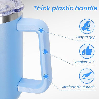 DOMICARE 40 oz Tumbler with Handle and Straw, Stainless Steel Tumbler with Lid and Straw, Reusable Vacuum Insulated Cup, Travel Coffee Mug, Blue, 4Pack