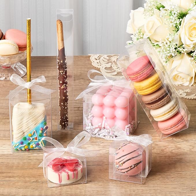 45 PCS Clear Pretzel Rod Boxes 1x1x8 Inches Gumball Tubes Box for 8, Individual Treat Box Transparent Plastic Candy Party Favor Boxes