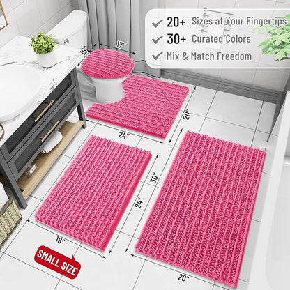 Arotive Luxury Chenille Bathroom Rug Mat, Extra Soft Thick Absorbent Shaggy Bath Rugs, Non-Slip Machine Wash Dry, Plush Bath Mats for Bathroom, Shower and Tub, 24x16, Deep Pink