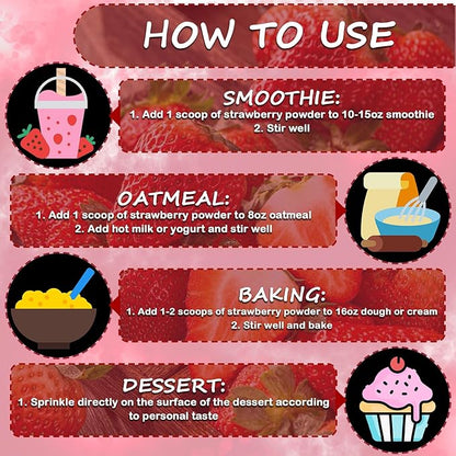 Strawberry Powder - 100% Pure Freeze Dried Strawberries Fruit Powder, Vegan & No Additive Strawberry Flavoring Natural Food Coloring for Baking, Drinks, Cakes, Icing and Smoothies - 3oz