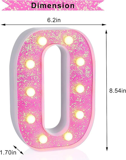 Foaky Pink Light up Letters，Pink Party Decorations,Girls Room Decor,Glitter Light Up Letters,Alphabet Letter Sign for Night Light Birthday Party Girls Gifts, Home Bar Decoration（O）