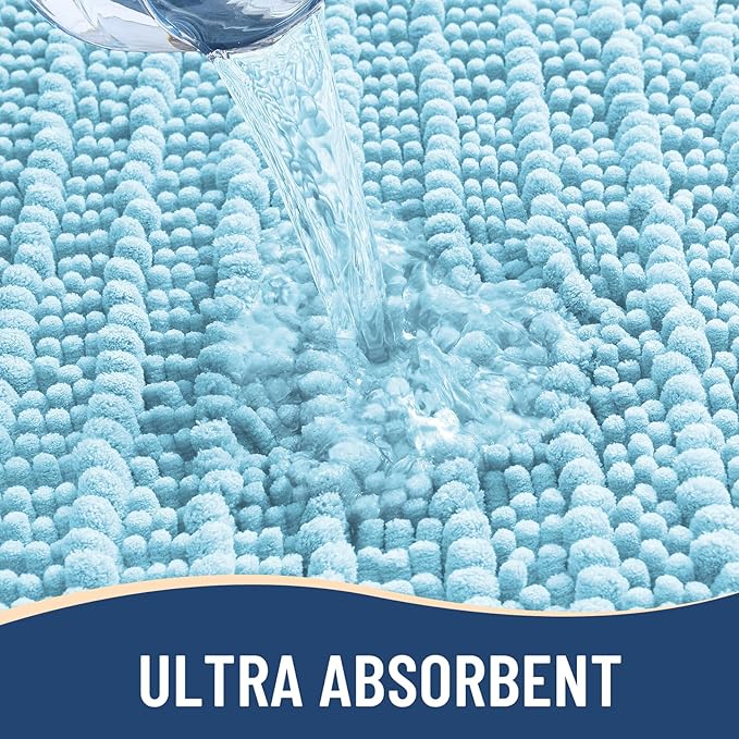 Arotive Luxury Chenille Bathroom Rug Mat, Extra Soft Thick Absorbent Shaggy Bath Rugs, Non-Slip Machine Wash Dry, Plush Bath Mats for Bathroom, Shower and Tub, 24x16, Blue
