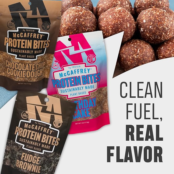 McCaffrey Protein Bites – Fudge Brownie Flavor – 6 Multi-Serving 4oz Bags – 4g of Protein per Serving – Gluten-Free, Vegan, High Fiber Energy Snack for Active Families