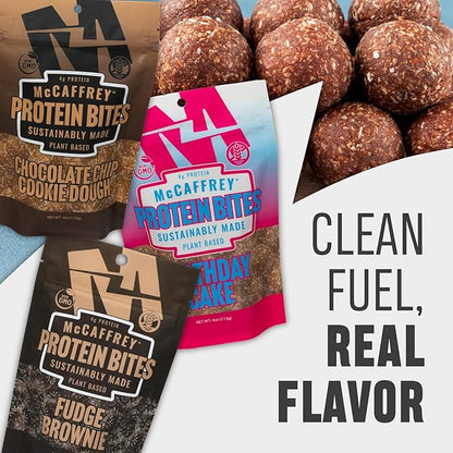 McCaffrey Protein Bites – Fudge Brownie Flavor – 6 Multi-Serving 4oz Bags – 4g of Protein per Serving – Gluten-Free, Vegan, High Fiber Energy Snack for Active Families
