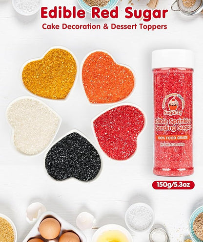 Christmas Edible Red Sprinkles,Sanding Sugar Crystals for Cake Decorating,150g/5.3oz Halloween Coarse Sprinkle Mix for Baking,Cookies,Ice Cream,Fondant Cake,Cupcakes,Desserts,Red Sugar Sprinkles,Birthday Wedding Party Supplies