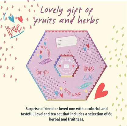 ACORUS | Loveland Tea Set | Natural Assorted Tea Hamper Box | Set of 6 flavors | Surprise your loved ones | Valentines box | Large Selection Box | Tea Gift Sets | 60 Tea Bags