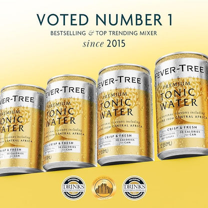 Fever-Tree Tonic Water - Premium Quality Mixer - Refreshing Beverage for Cocktails & Mocktails. Naturally Sourced Ingredients, No Artificial Sweeteners or Colors - 5.1 Fl Oz Cans - Pack of 24