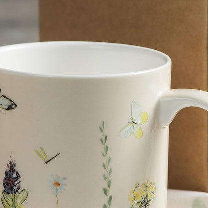 Maison d' Hermine Coffee Mug with Handles Fine Bone China Mugs Pack of One Tea Cups for Hot Beverages Cappuccino Latte Home Restaurant Office Perfect for Gift (Botanical Fresh - Meadow, 12 Ounce)