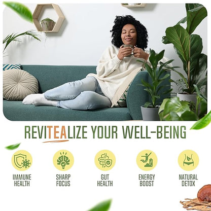 ReviTEAlize Organic Matcha Mushroom Powder - Organic Ceremonial Grade Blend - Coffee Alternative - Latte (30 Servings)