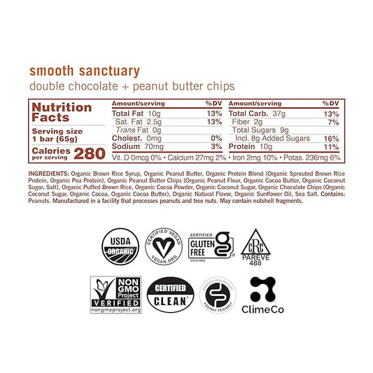 GoMacro MacroBar Organic Vegan Protein Bars - Double Chocolate + Peanut Butter Chips (2.3 Ounce Bars, 12 Count)