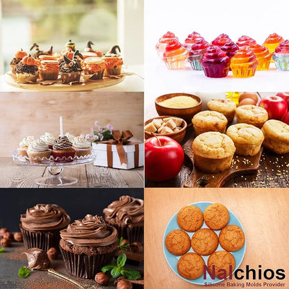 Nalchois Silicone Cupcake Baking Cups 12 Pack, Wine Red Reusable Silicone Muffin Cupcake Liners，Non-Stick Easy Release Silicone Baking Molds BPA Free for Cupcakes Muffins Pudding Tart Jelly Mousse