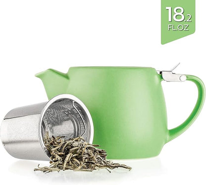 Tealyra - Pluto Porcelain Small Teapot Lime - 18.2-ounce (1-2 cups) - Matte Finish - Stainless Steel Lid and Extra-Fine Infuser To Brew Loose Leaf Tea - 540ml
