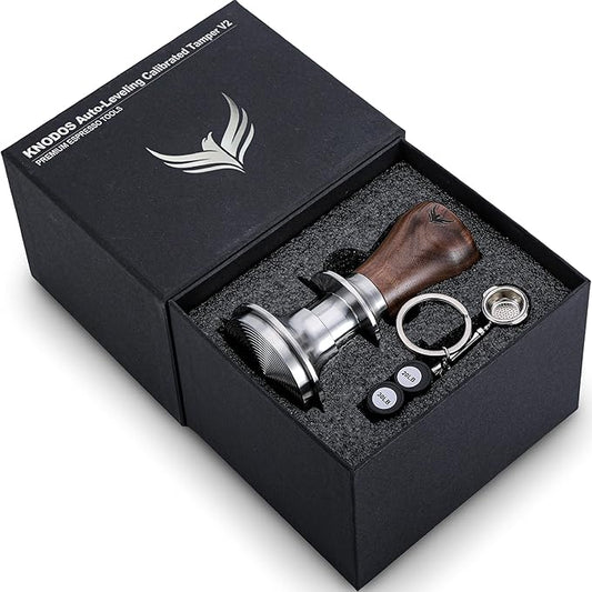 58mm Walnut Espresso Accessories Set – Premium Barista Kit for All 58mm Espresso Machines – Includes Tamper, Tamping Station, Distributor, Knock Box & Dosing Funnel