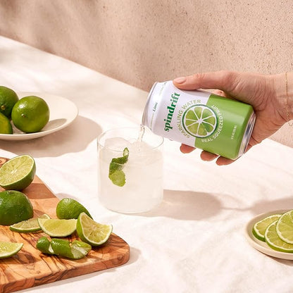 Spindrift Sparkling Water, Lime Flavored, Made with Real Squeezed Fruit, 12 Fl Oz Cans, Pack of 24 (Only 4 Calories per Can)