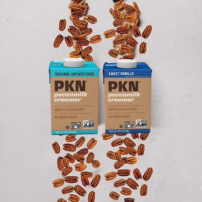 PKN Original Non Dairy Coffee Creamer Milk Alternative, Made from Real American Pecans, Plant-Based Nut Milk, Without Added Sugars and No GMOs, Lactose Free, 2-Pack Variety