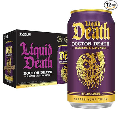 Liquid Death, Doctor Death, Soda-Flavored Sparkling Water, 12-Pack (12oz Cans), Low Sugar, Huge Flavor & No Artificial Sweeteners