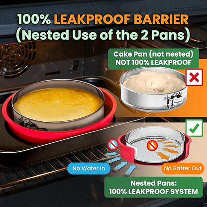 Cheese Cake Pans for Baking - NON TOXIC 9 Inch Spring Form Pan for Cheesecake with LEAKPROOF SILICONE PROTECTOR - STAINLESS STEEL 9 Inch Springform Pan for Cheesecake WATER BATH