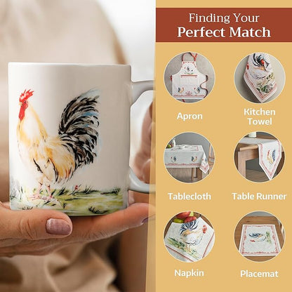 Maison d' Hermine Coffee Mug with Handles Fine Bone China Mugs Pack of One Tea Cups for Hot Beverages Cappuccino Latte Home Restaurant Office Perfect for Gift (Campagne - Coq, 15 Ounce)