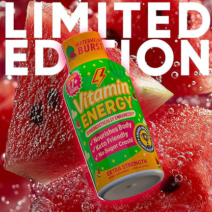 Vitamin Energy Immune+ Extra Strength Energy Shot Watermelon Burst 48 Pack, 260mg Natural Caffeine, B-Vitamins, Citicoline, Green Tea, Immunity & Focus Support, Zero Sugar, Gluten-Free 1.93 fl oz
