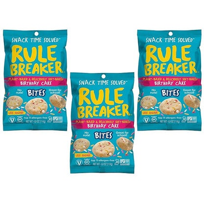 Rule Breaker Vegan & Gluten-Free Cookies | Birthday Cake Bites | Plant-Based, Dairy, Nut, Soy, Allergen Free, Kosher | Soft-Baked School Snacks for Kids and Adults (Pack of 3)