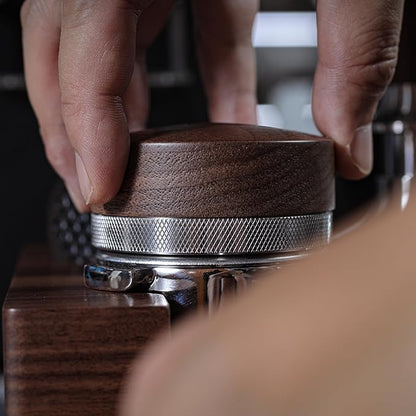58.5mm Espresso Distributor Walnut Coffee Distribution Tool Adjustable Depth Stainless Steel Espresso Leveler Premium Espresso Machine Accessories For Coffee Bar
