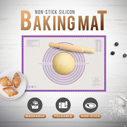 26 * 16 inches Purple, Non-Slip Silicone Baking Sheets - Baking Mat with 0.7mm Thickness - Non-Stick Pastry & Cookie Mat for Kitchen Counter for Rolling Out Dough with Measurements.
