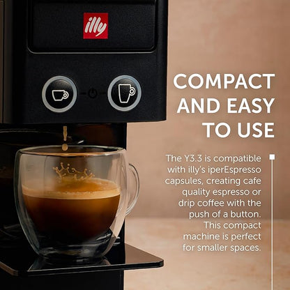 Illy Y3.3 Espresso Machine, Single Serve Coffee Machine for IperEspresso Capsules, Single Cup Espresso Maker (Black)