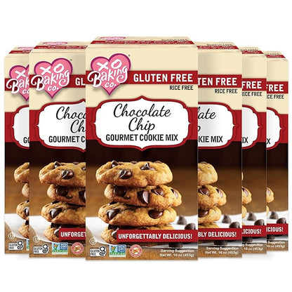 XO Baking Co. Gluten Free Chocolate Chip Gourmet Cookie Mix; Non-GMO; Kosher; Rice Free; Dairy Free; Peanut Free; No Preservatives; No Artificial Flavors or Colors, 16oz (Pack of 6)