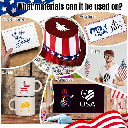 100 Pcs Stencils for Painting on Wood Reusable Stencil Crafts Drawing Templates Holiday Stencils Wall Paper Stencil Set for DIY Art Scrapbook Home Decor 2 x 2 Inch (Patriotic Style)